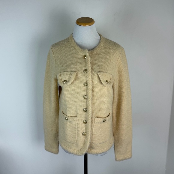 J. Crew Textured Boucle Lady Jacket Cream Gold Button Cardigan Size S - Picture 3 of 9